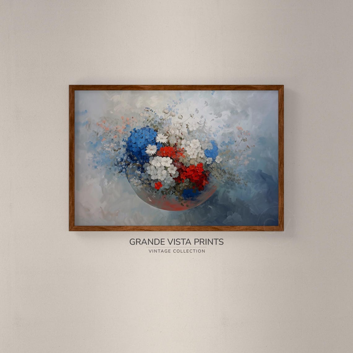 Blue Hydrangea White Red Flowers Glass Bowl Cool Blue Floral Poster - Image 2