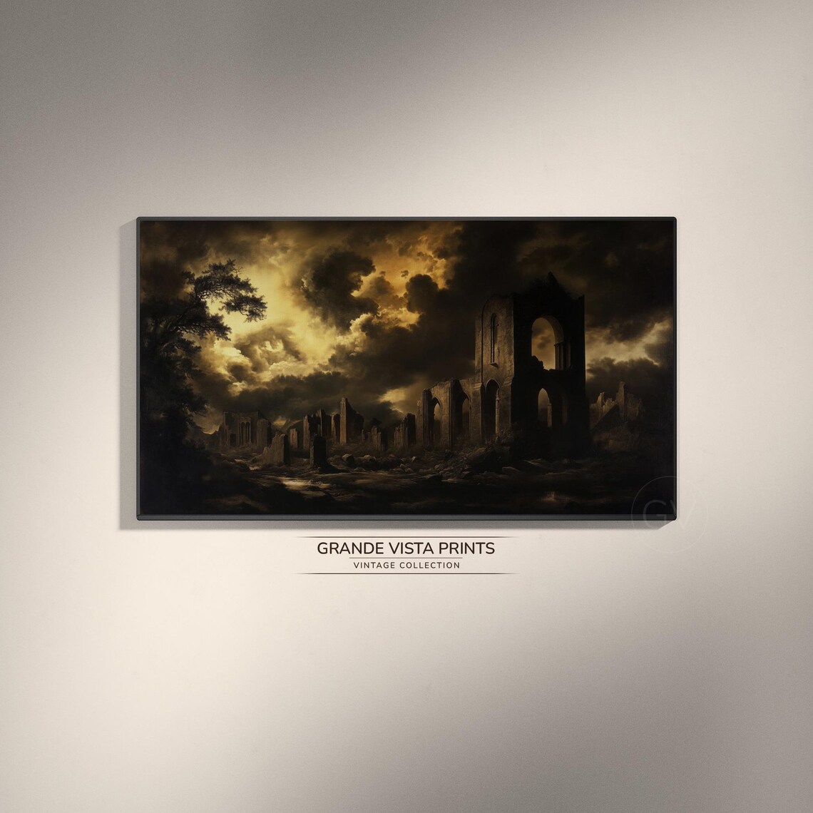 Haunted Abbey Ruins Stormy Sky Vintage Spooky Wall Art Poster