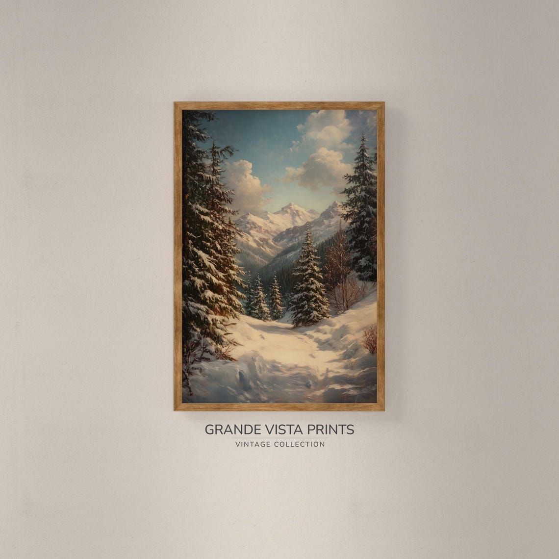Snowy Forest Path Winter Sun Mountain View Vintage Landscape Poster - Image 2