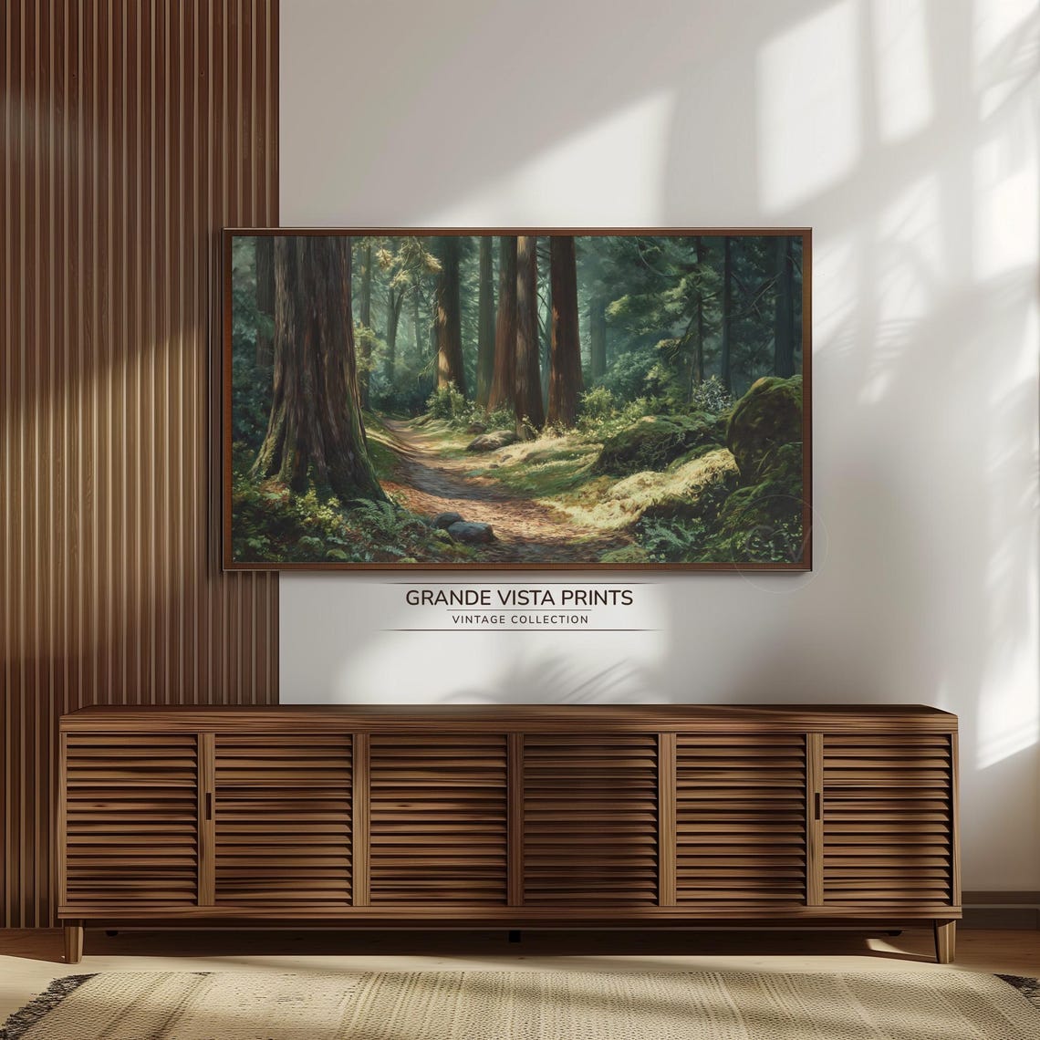 Moody Redwood Forest Path Mossy Rocks Deep Green Shade Travel Poster - Image 3