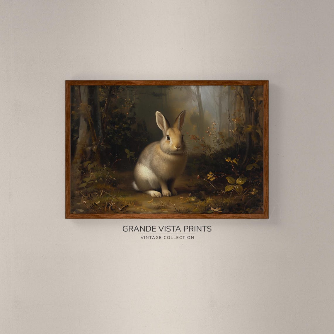 Rabbit Sitting in Dark Misty Forest Clearing Vintage Art Poster - Image 2
