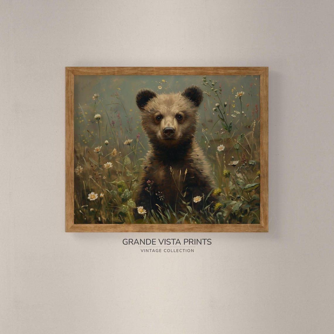 Bear Cub Wildflower Meadow Portrait Vintage Wildlife Art Poster - Image 4