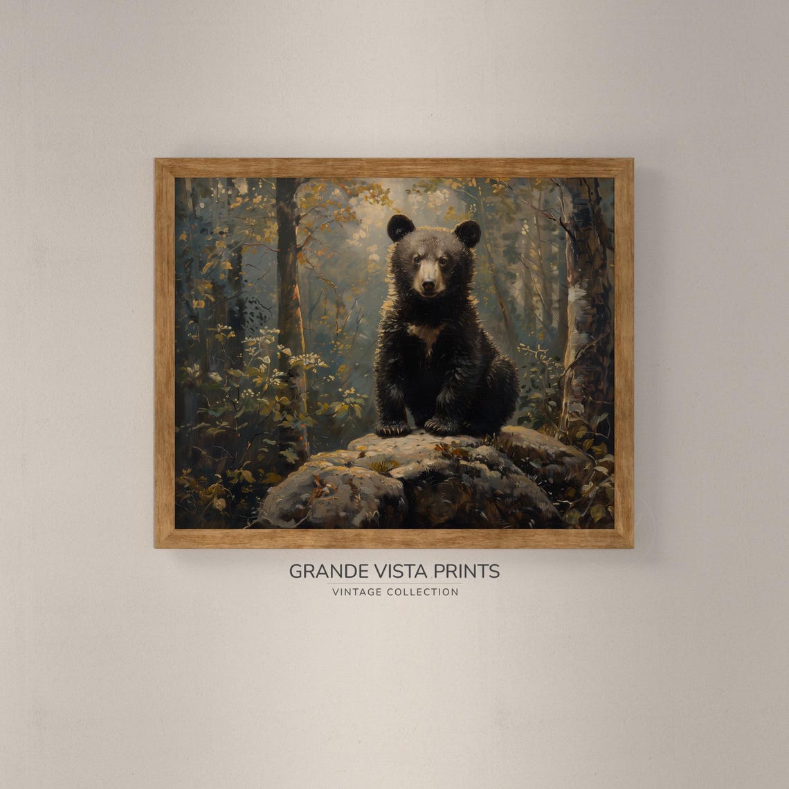 Black Bear Cub Rocky Forest Vintage Wildlife Portrait Wall Poster - Image 4