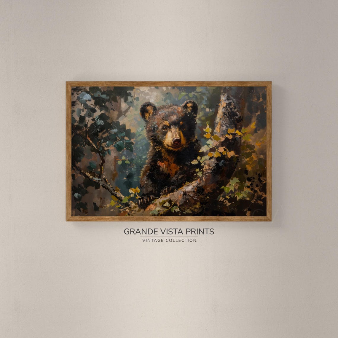 Black Bear Cub Forest Branch Vintage Wildlife Portrait Wall Poster - Image 2