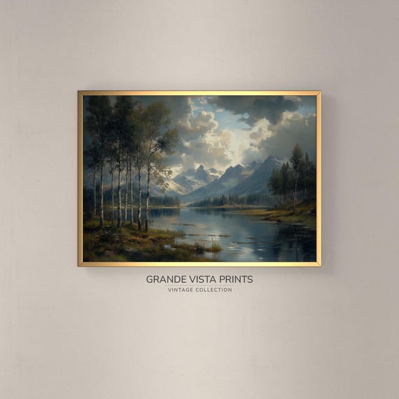 Moody Mountain Lake Landscape Wall Art Mountain Valley Wall Art Moody Lake Art Print Instant Gv4011