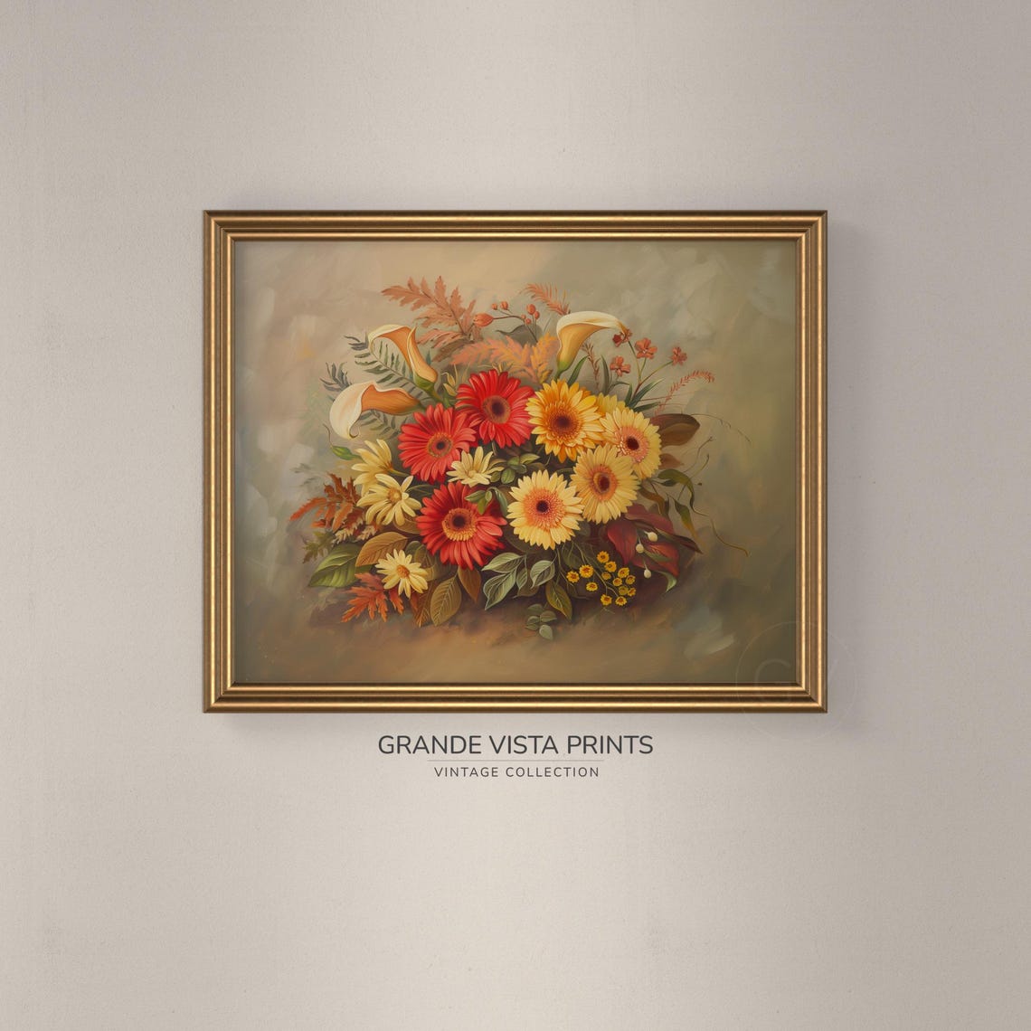 Red and Yellow Gerbera Daisies Autumn Calla Lily Bouquet Floral Poster - Image 3