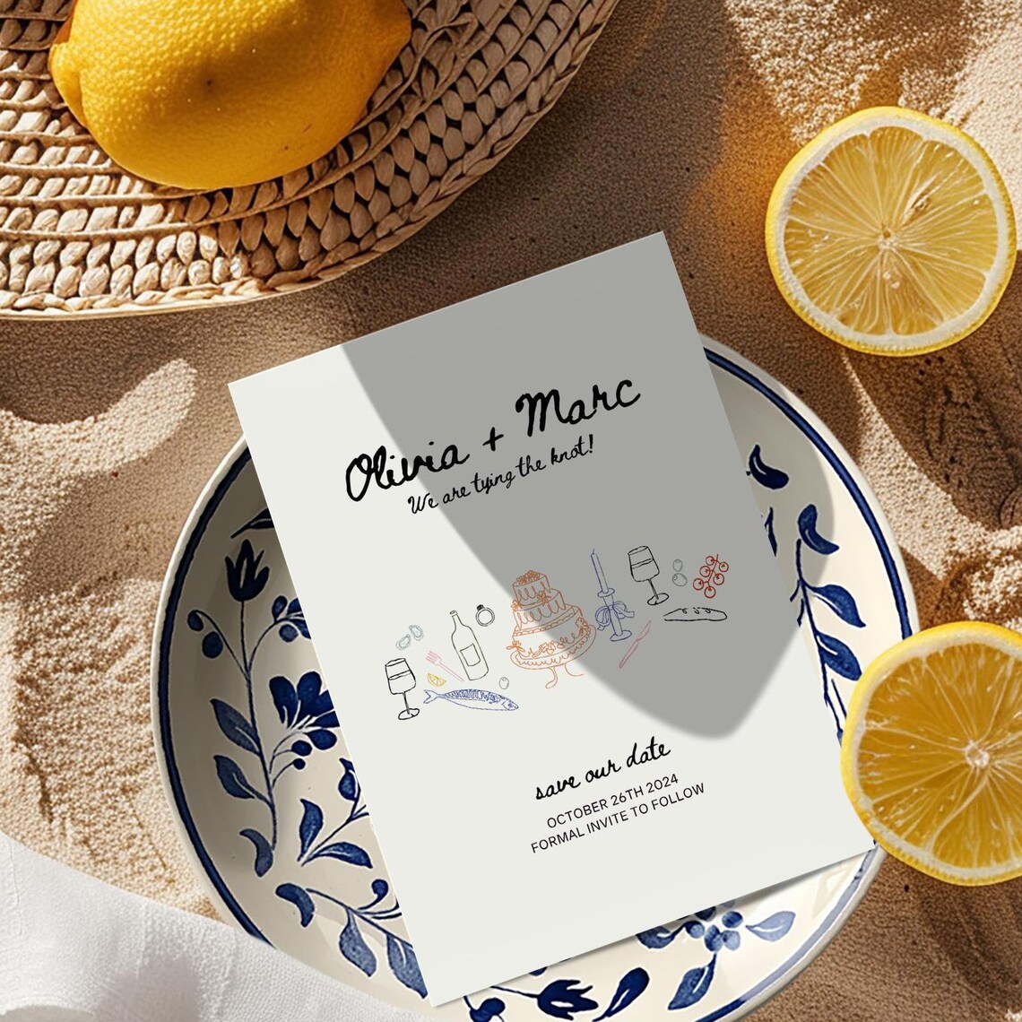 Hand Drawn Italian Wedding Save the Date Card Modern Art Print