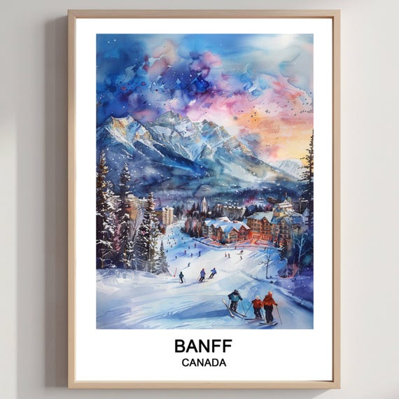 Banff Ski Resort Watercolor Print Canada Travel Art