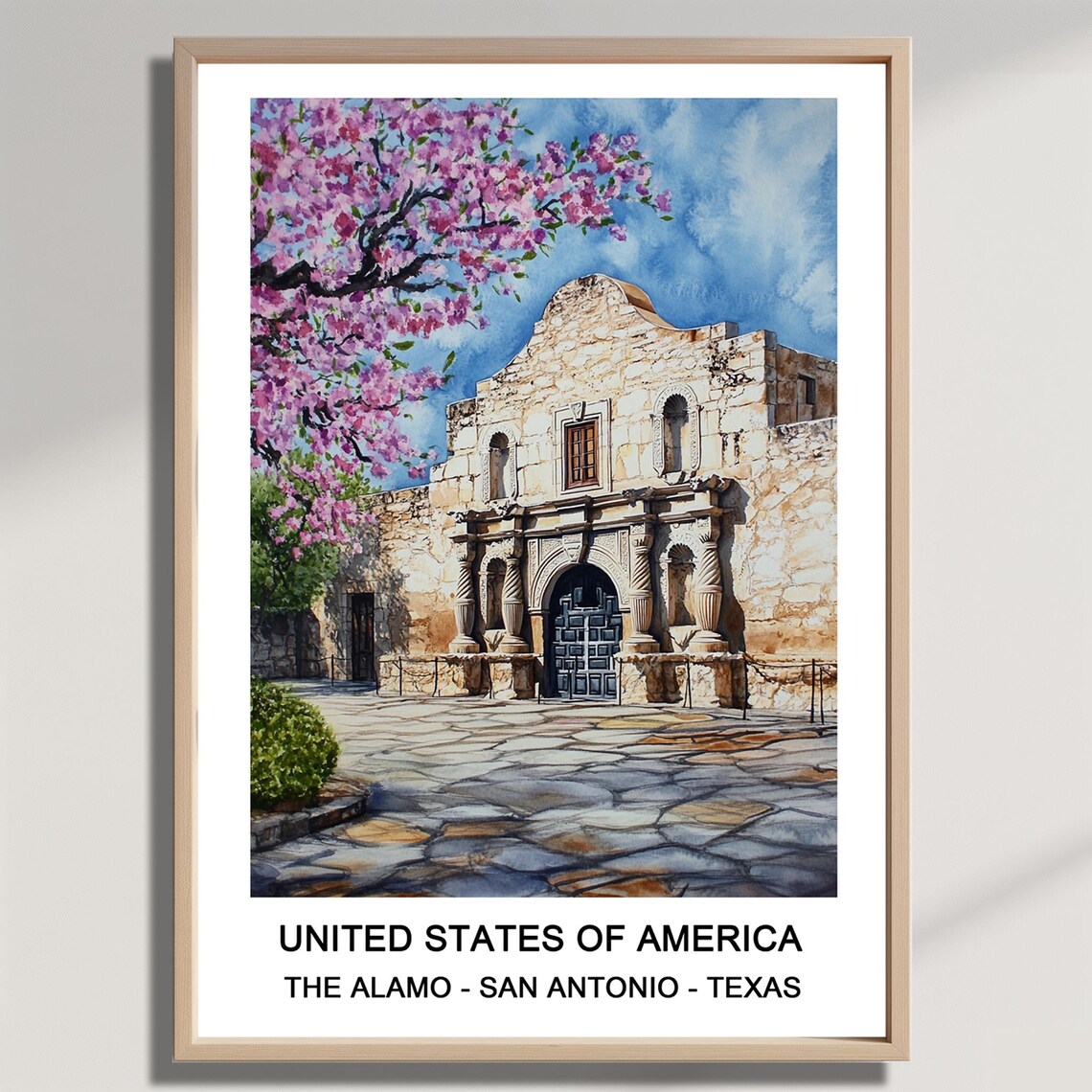 The Alamo San Antonio Texas Watercolor Poster of the Mission Church