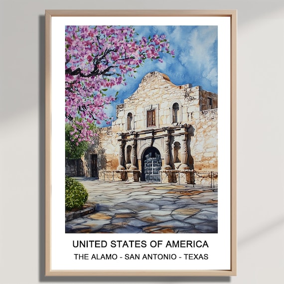 The Alamo San Antonio Texas Watercolor Poster of the Mission Church