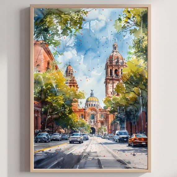 Mexico City Watercolor Art Print Travel Poster