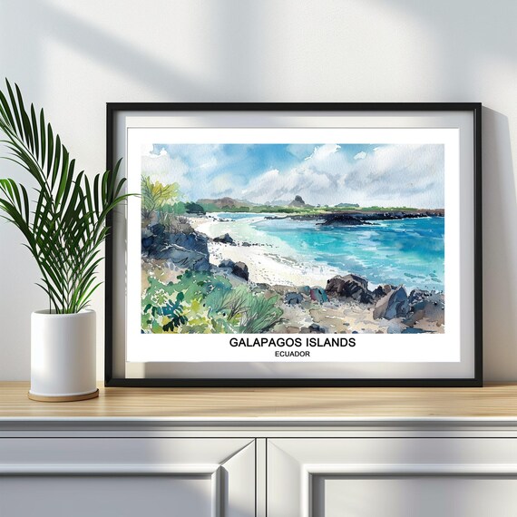 Galapagos Islands Ecuador Coast Watercolor Travel Keepsake Poster