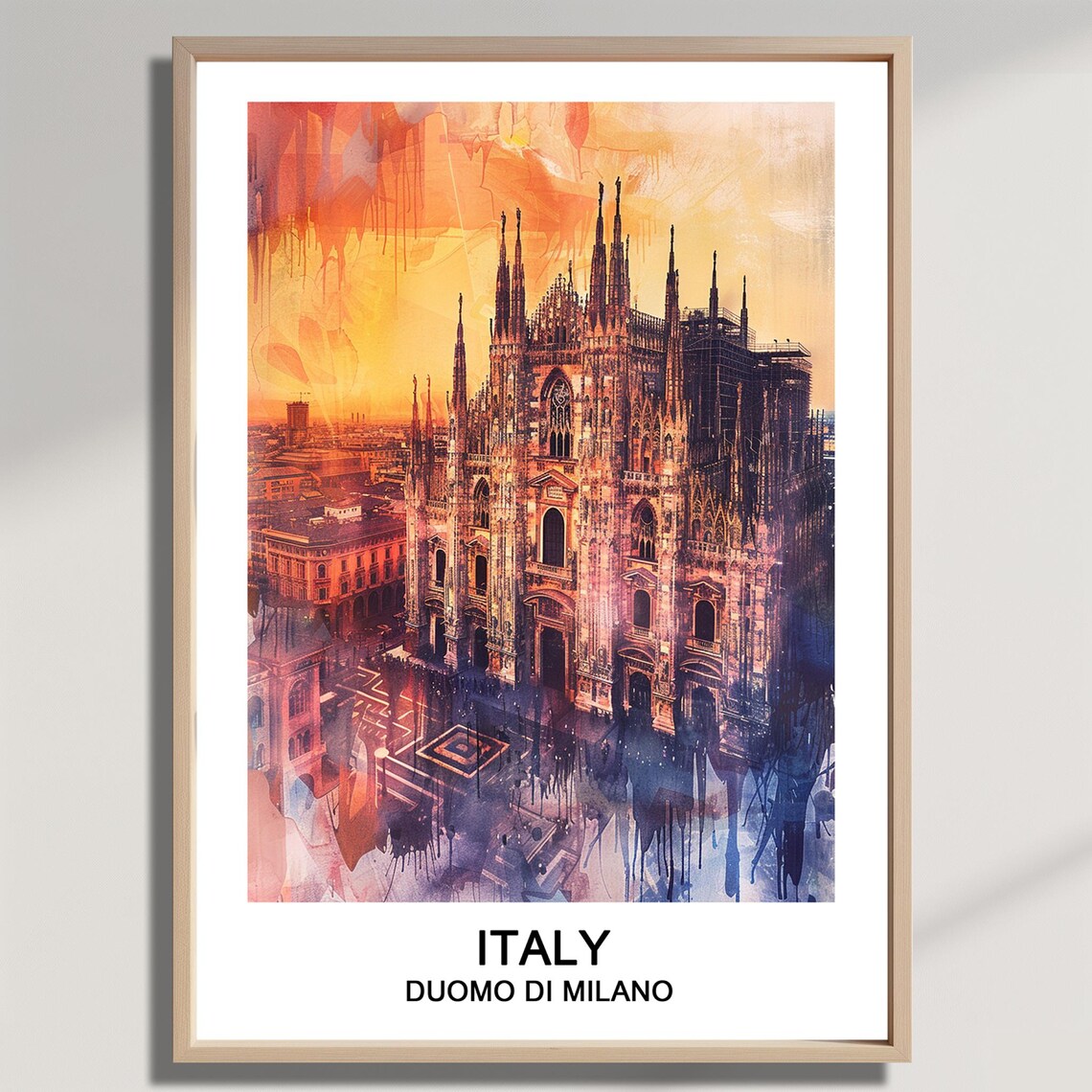 Duomo Di Milano Cathedral Italy Golden Sunset Watercolor Poster