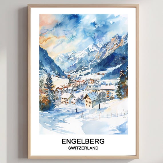 Engelberg Ski Resort Print Switzerland Travel Poster
