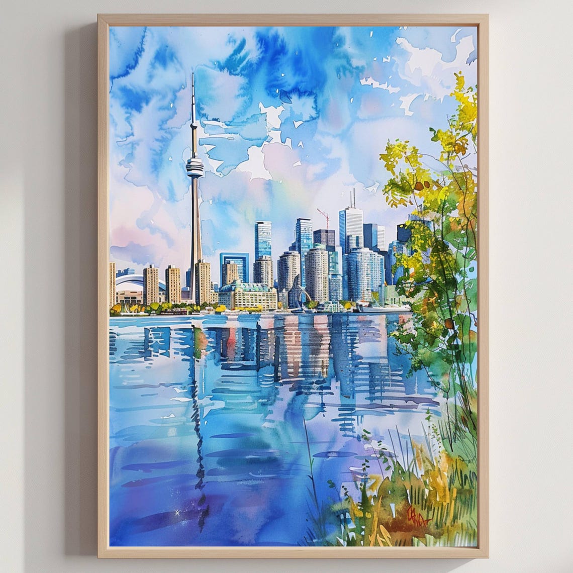 Toronto Canada Waterfront Skyline CN Tower Watercolor Poster