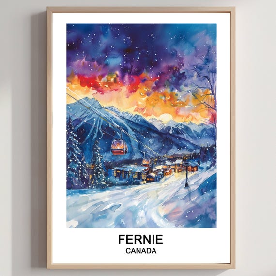 Fernie Ski Resort Watercolor Print Canada Travel Art
