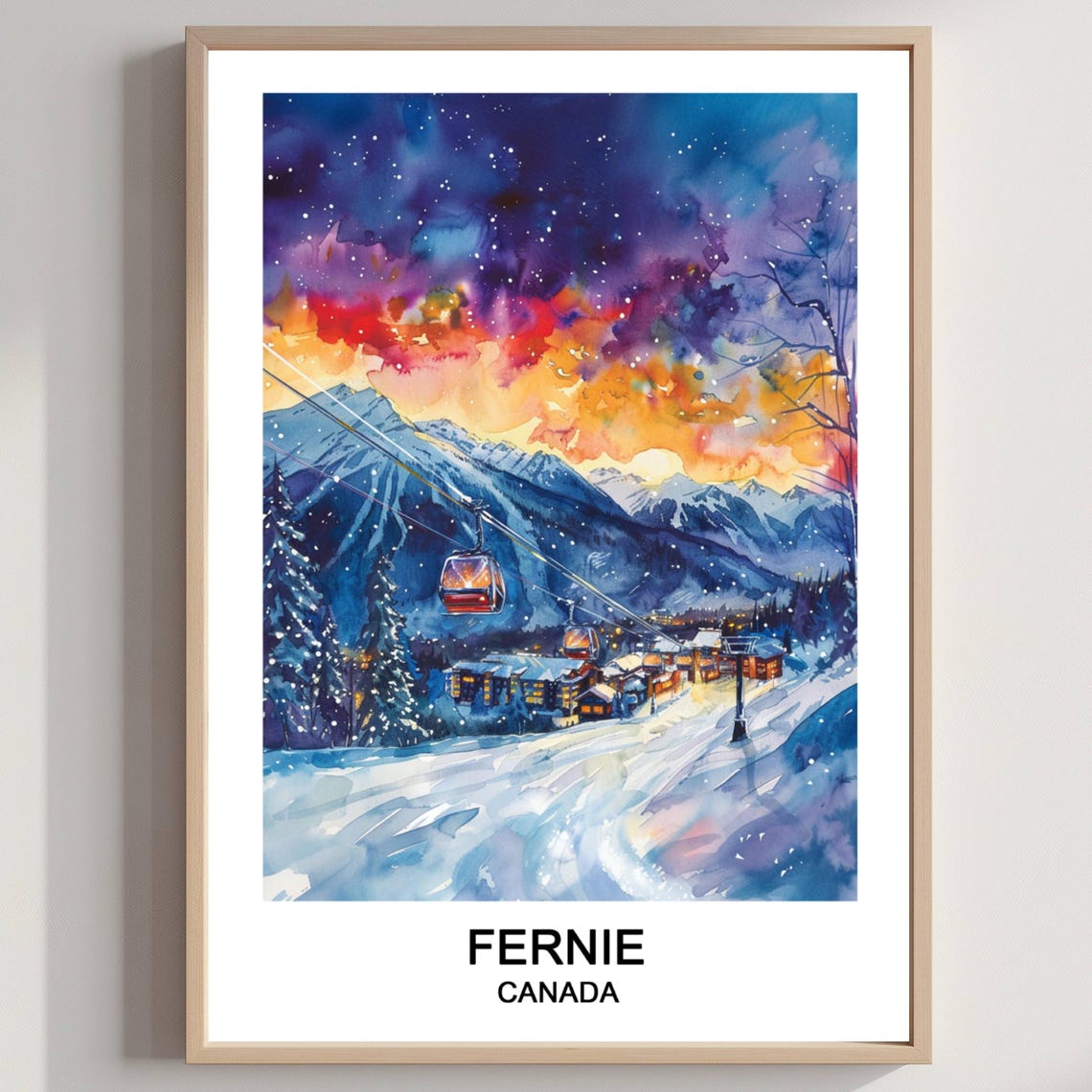 Fernie Canada Ski Resort Gondola Sunset Mountain Travel Poster