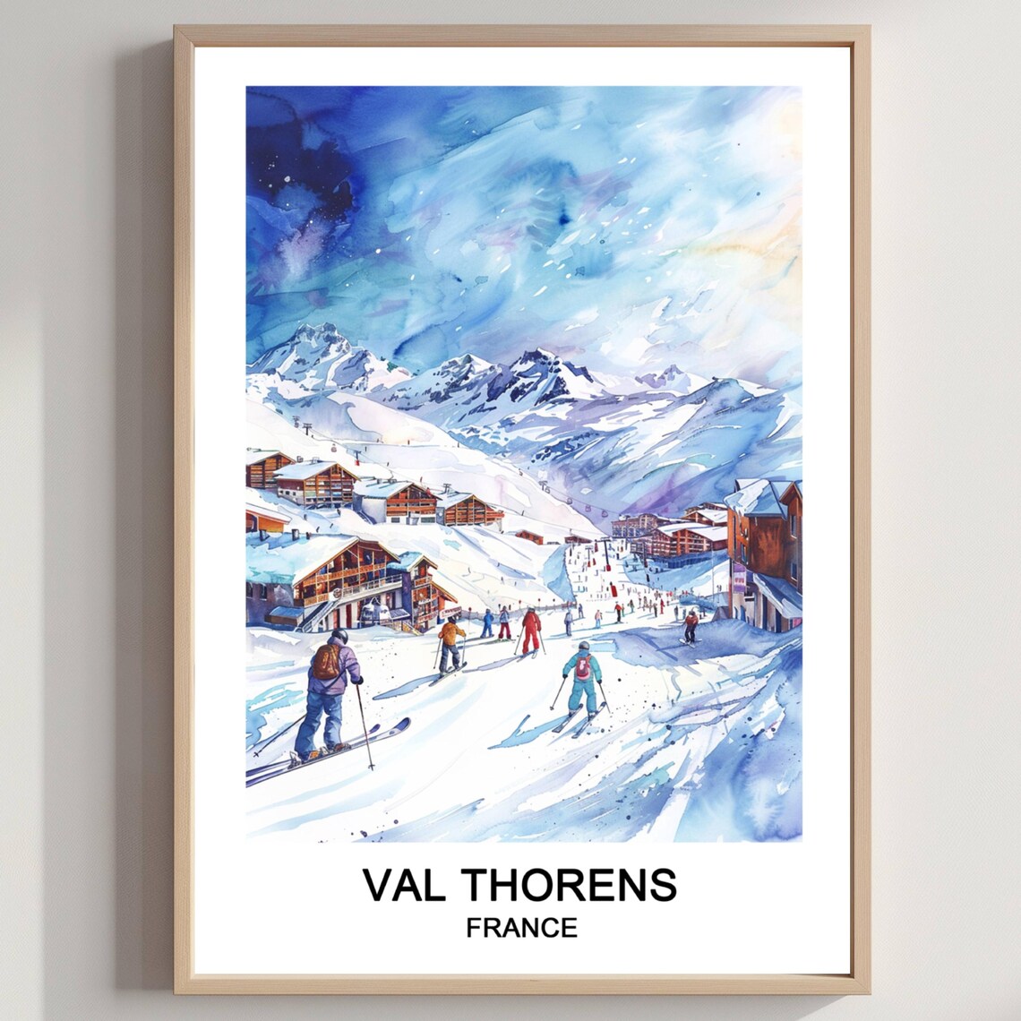 Val Thorens France Ski Village Watercolor Alpine Winter Resort Poster