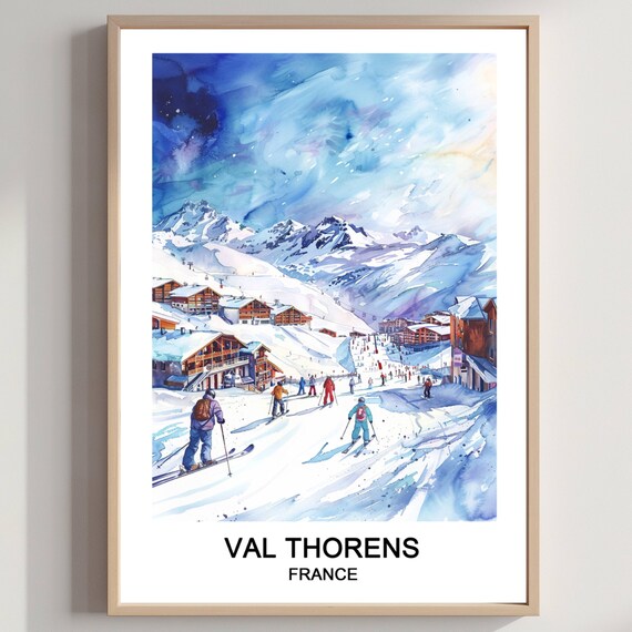 Val Thorens France Ski Village Watercolor Alpine Winter Resort Poster