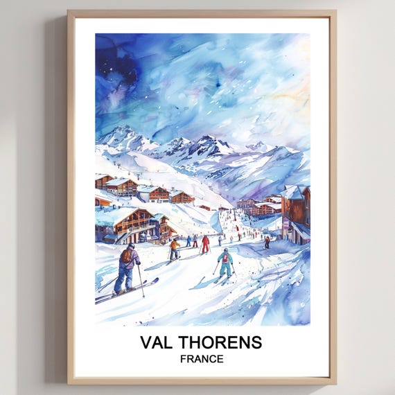 Val Thorens Ski Resort Watercolor Art Print French Travel Poster