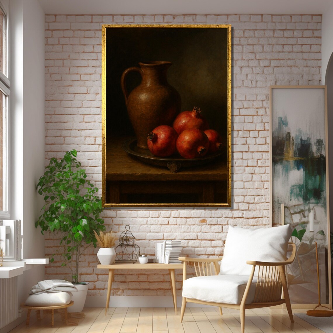 Rustic Pomegranates And Pitcher Still Life Art Print - Image 5