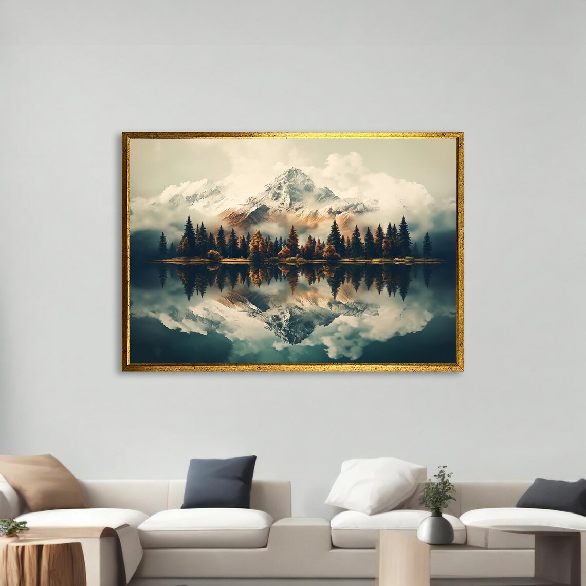Serene Mountain Reflection, Tranquil Landscape Art Print - Image 2