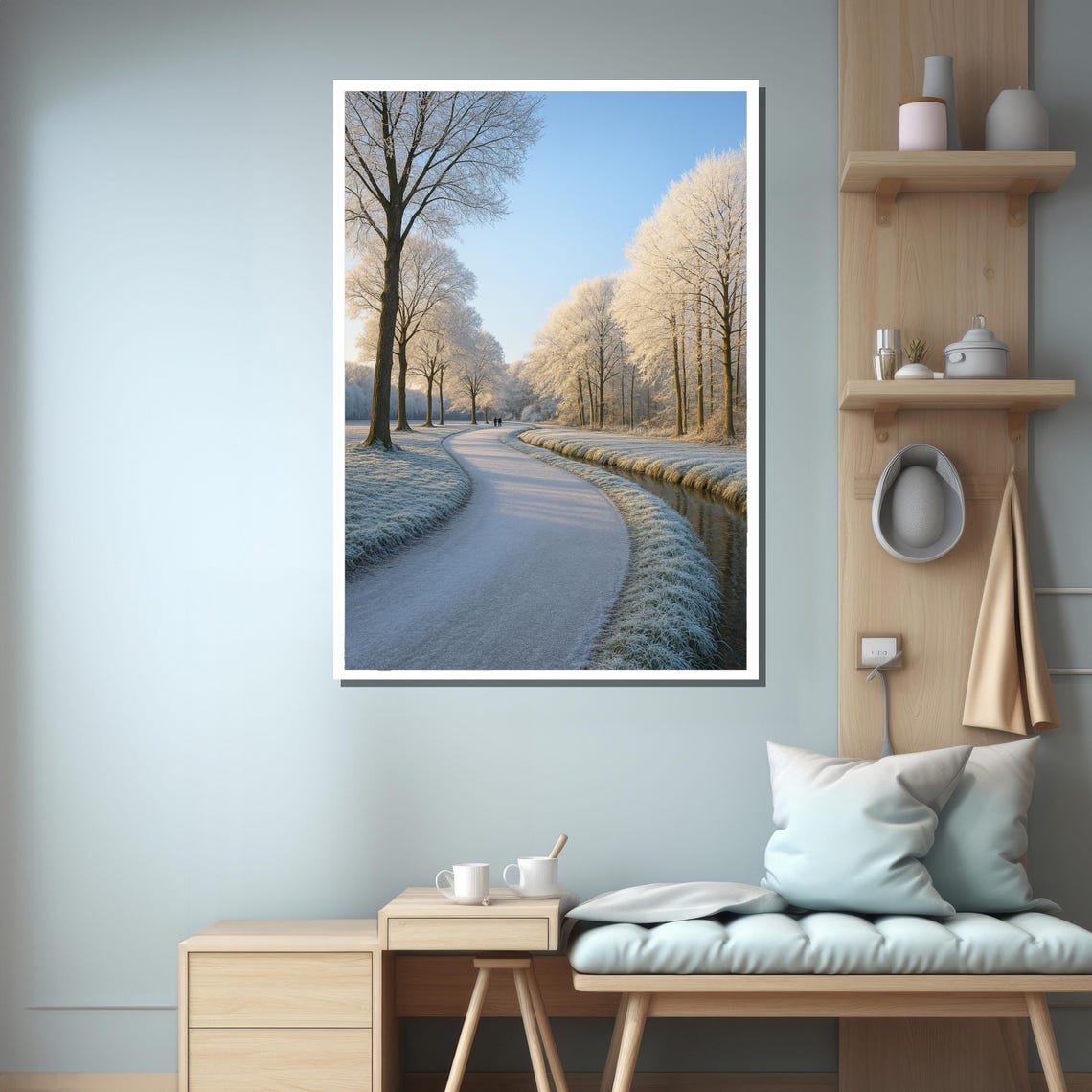 Peaceful Snowy Winter Road, Frosted Trees Art Print - Image 3
