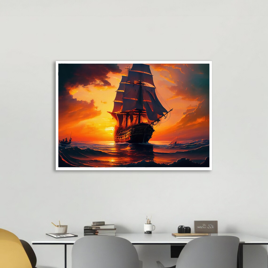 Majestic Sunset Ship, Dramatic Nautical Art Print - Image 4
