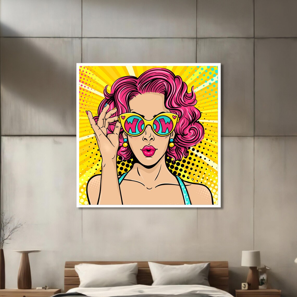 Retro Pop Art Woman, Bright Yellow Fashion Illustration - Image 3