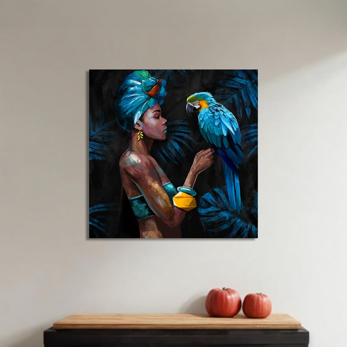 African Woman With Parrot, Vibrant Ethnic Art - Image 4