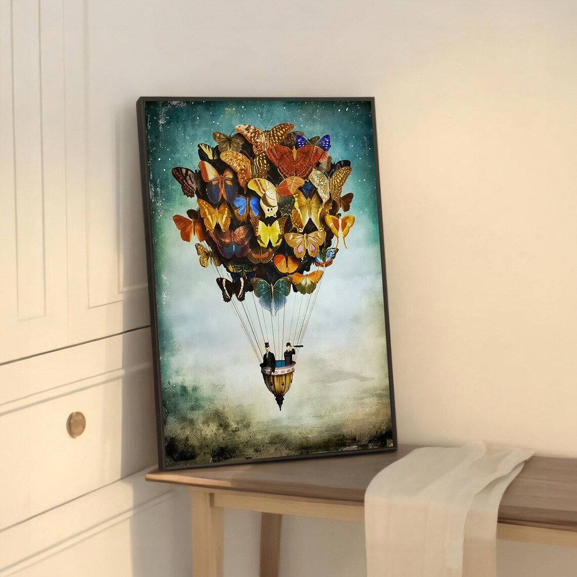 Whimsical Modern Hot Air Balloon Butterfly Art Print - Image 5