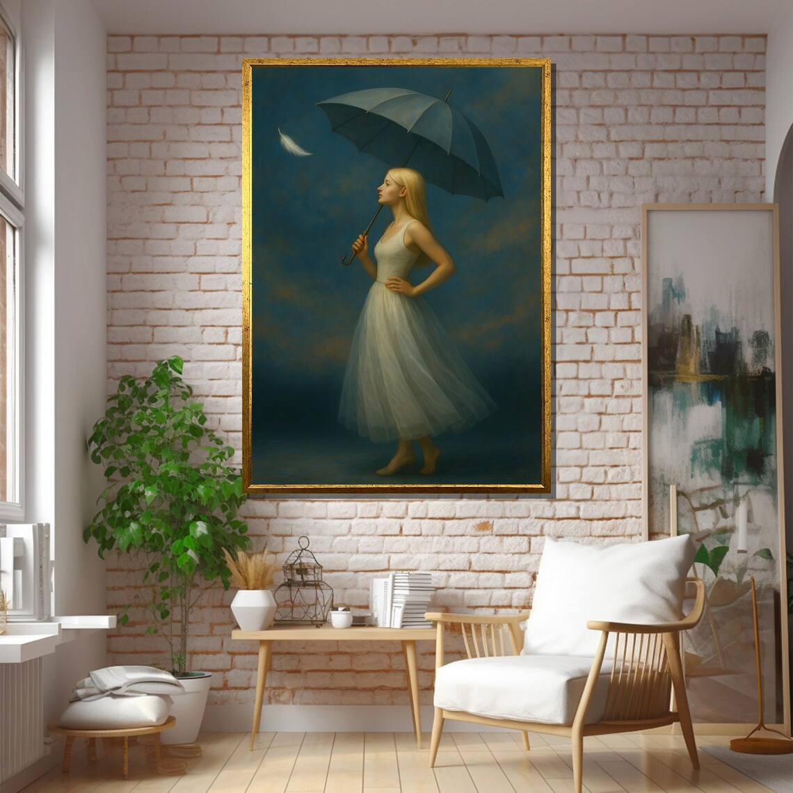 Dreamy Girl Holding Umbrella, Romantic Bedroom Art Print - Image 5