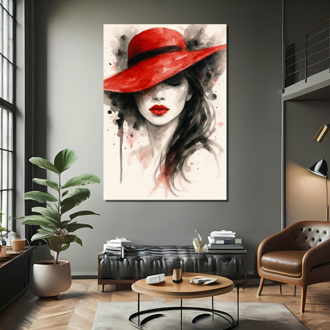 Red Hat Woman Portrait, Watercolor Art Print - Image 2
