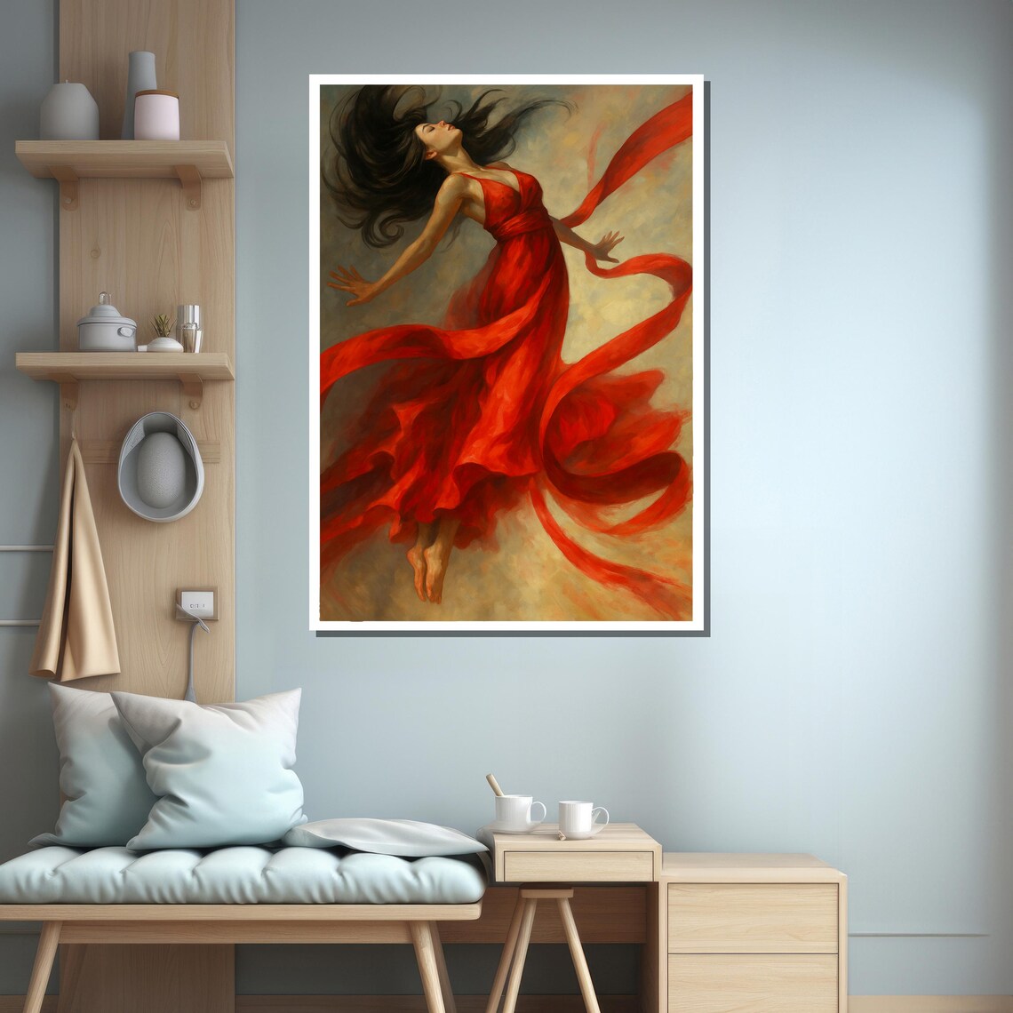 Floating Woman In Red Dress Wall Art Print - Image 3