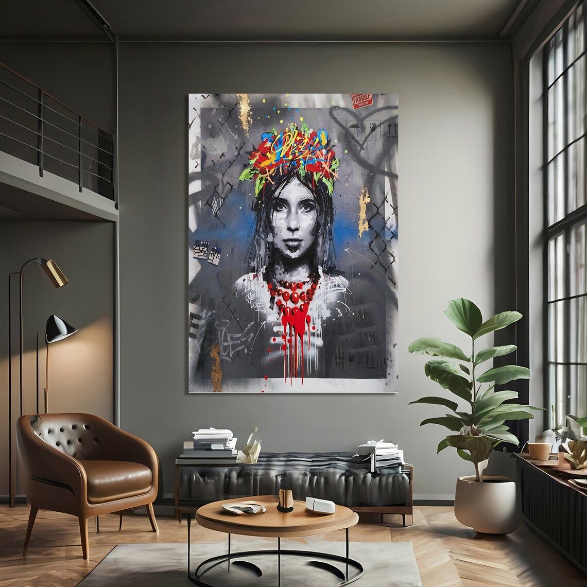 Portrait Graffiti With Floral Crown, Pop Art - Image 3