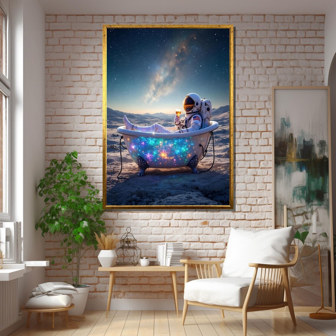 Astronaut Relaxing In Starry Bathtub, Office Wall Art - Image 5