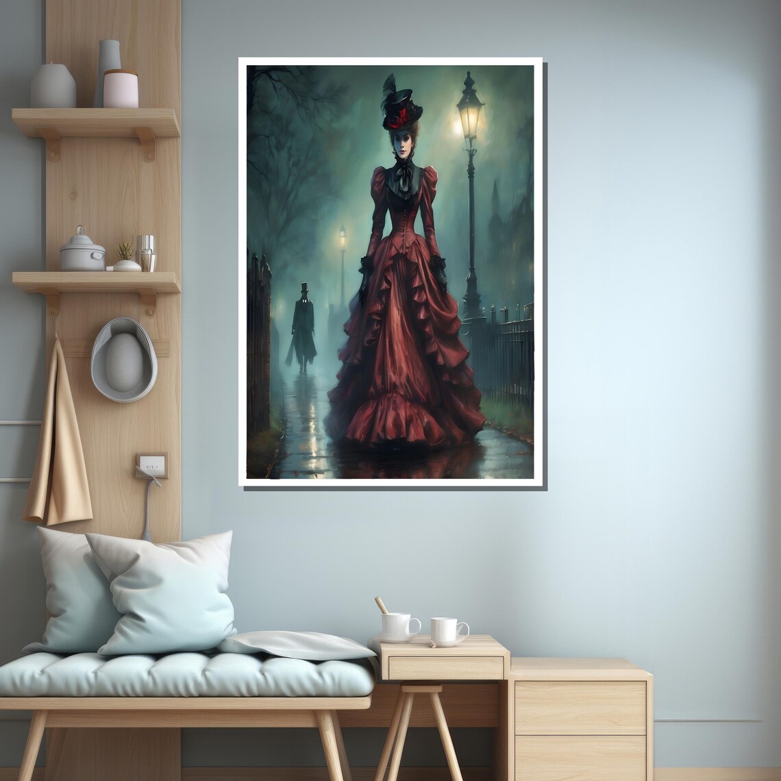 Gothic Victorian Lady In Red Dress, Bedroom Decor - Image 3