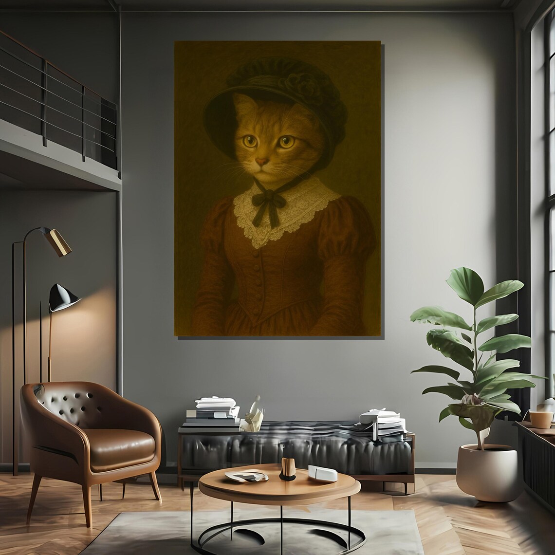 Victorian Lady Cat Portrait, Whimsical Vintage - Image 2