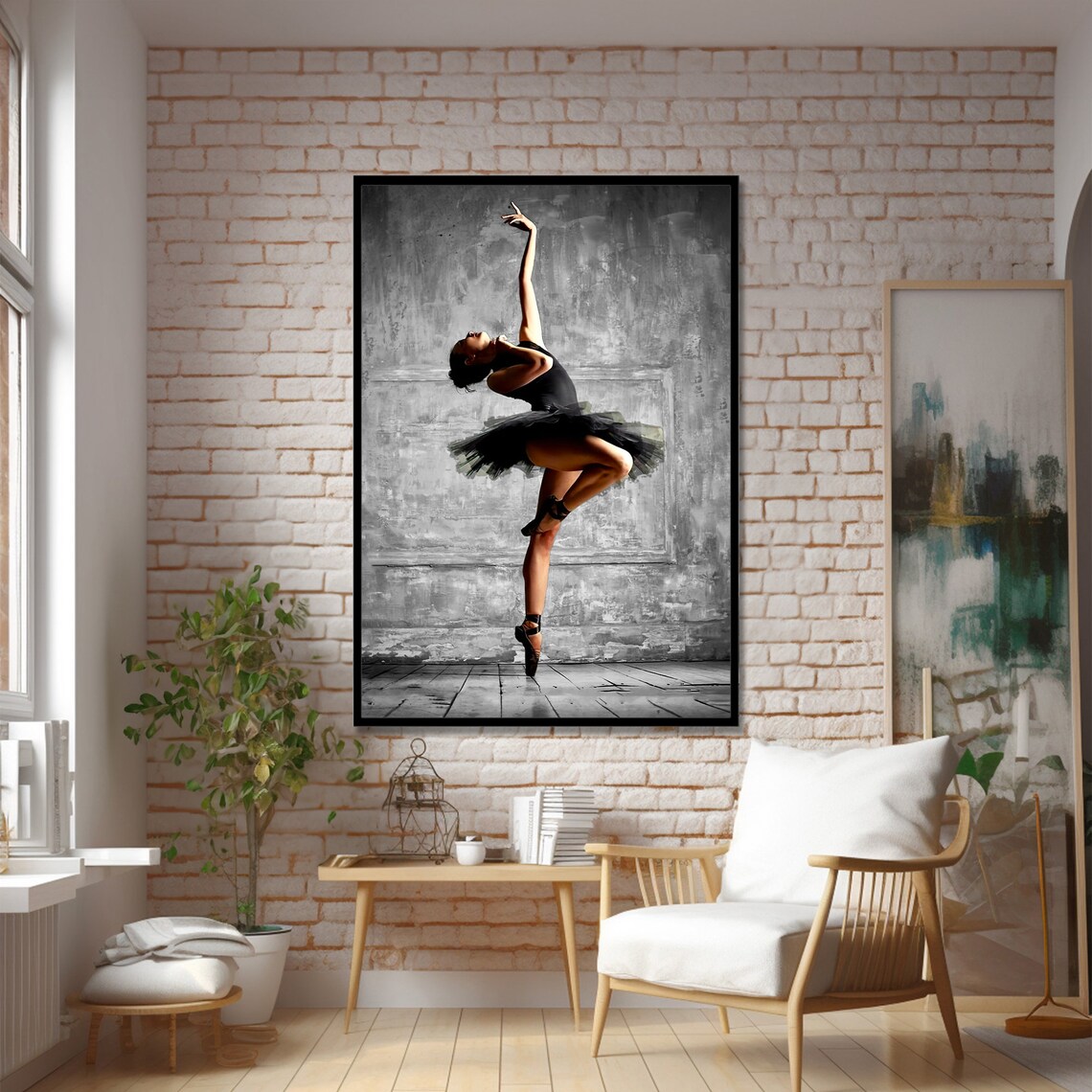 Elegant Ballerina in Black Tutu En Pointe Dramatic Dance Art Poster - Image 2