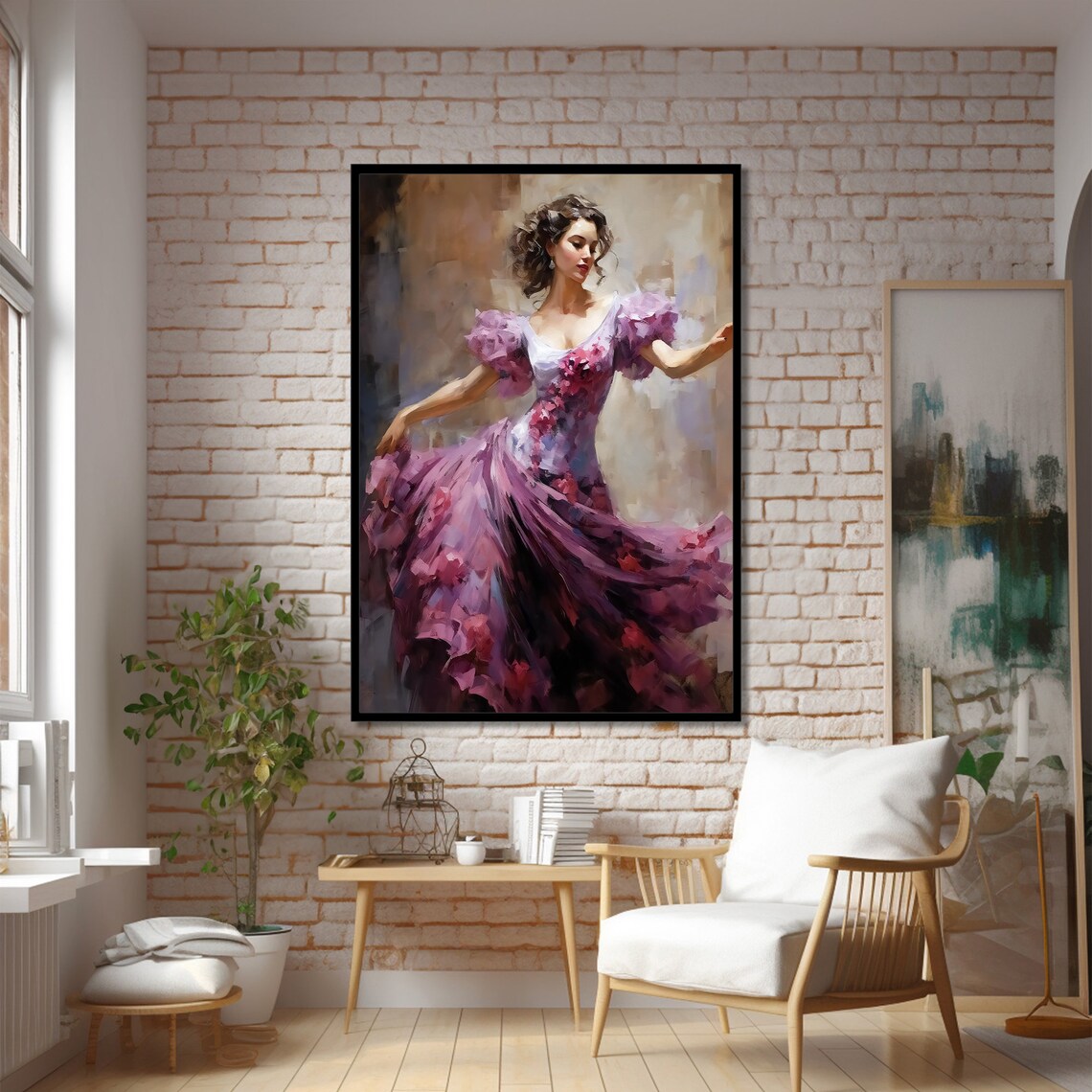 Elegant Woman In Flowing Pink Dress, Dancer Art Print - Image 2