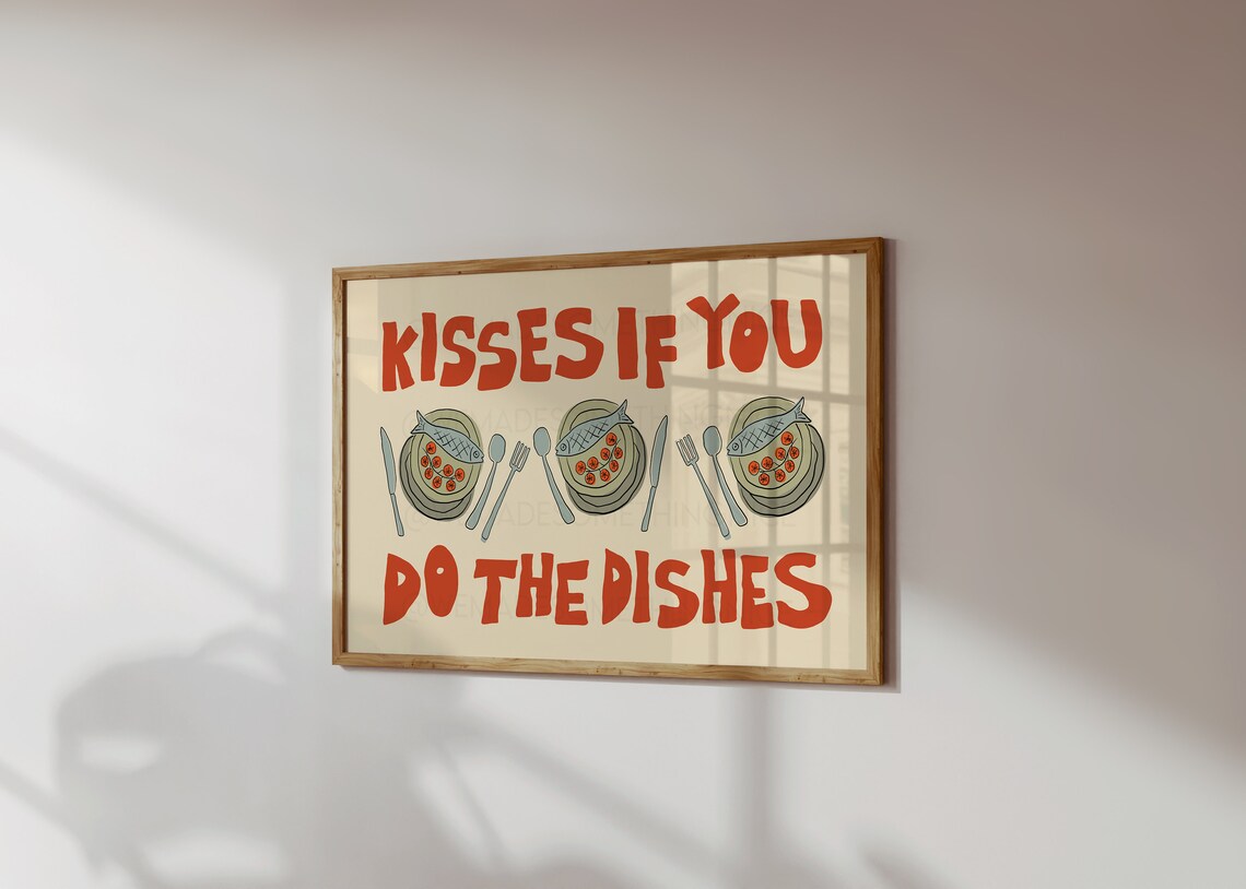 Kisses If You Do The Dishes Retro Kitchen Poster - Image 2