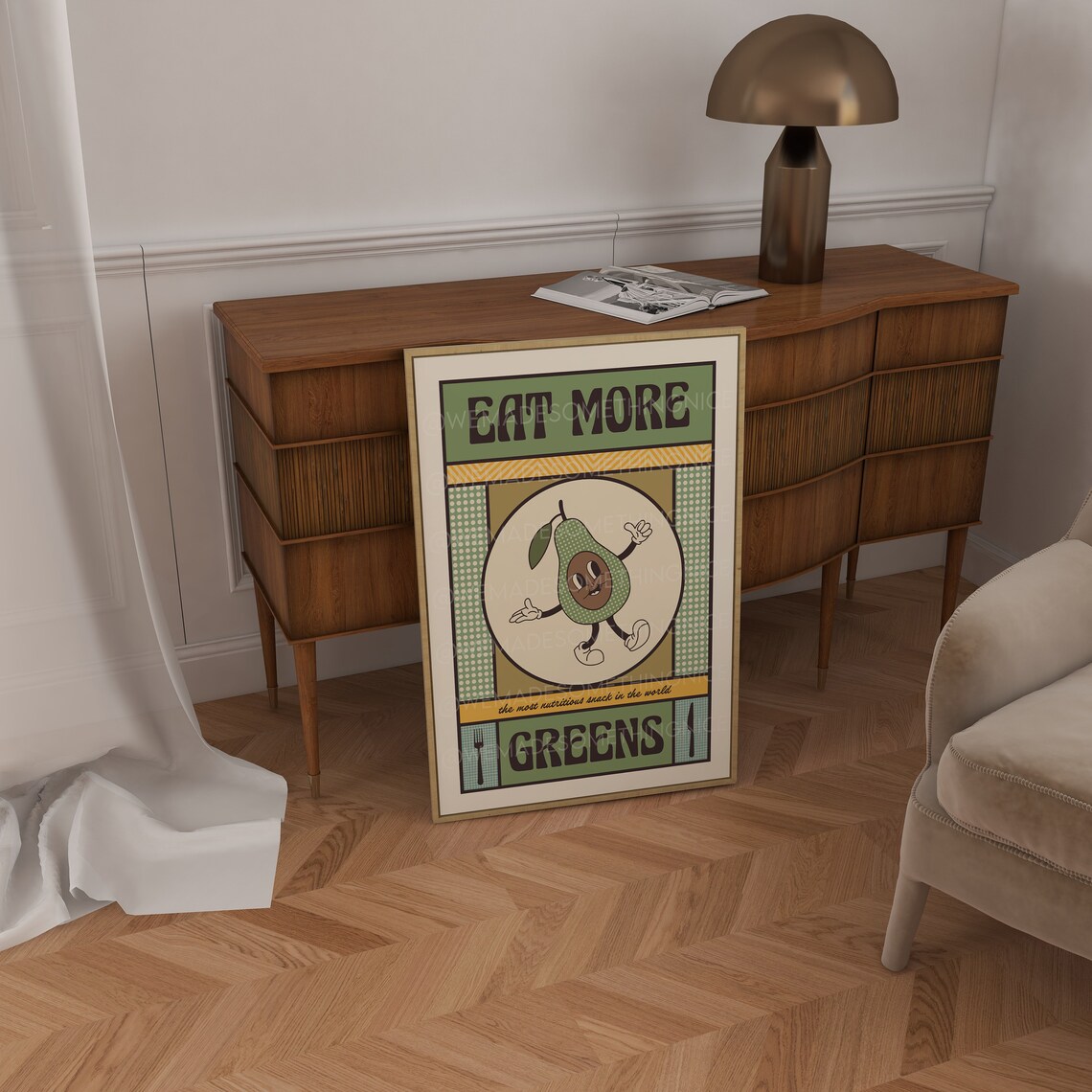 Eat More Greens Funny Kitchen Quote Art Print - Image 3