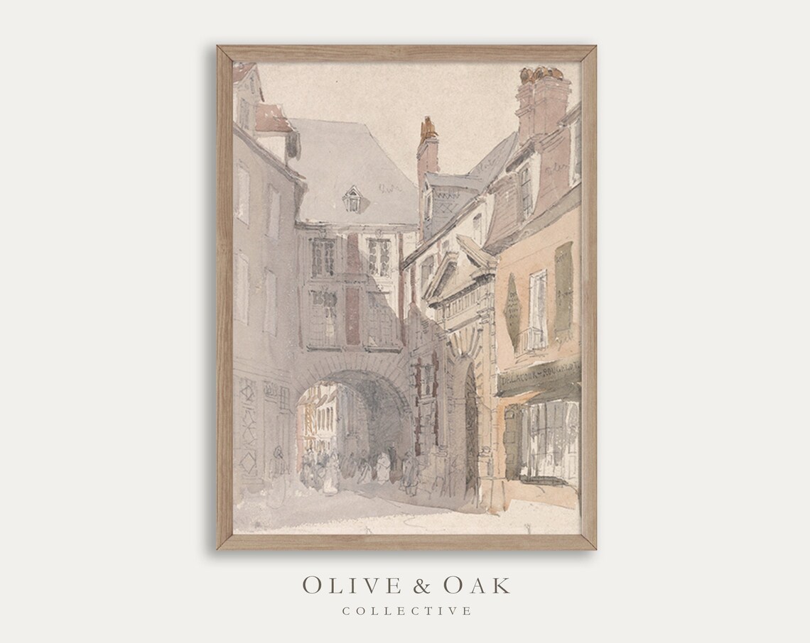 Vintage Cityscape Sketch, Antique Neutral Art Print