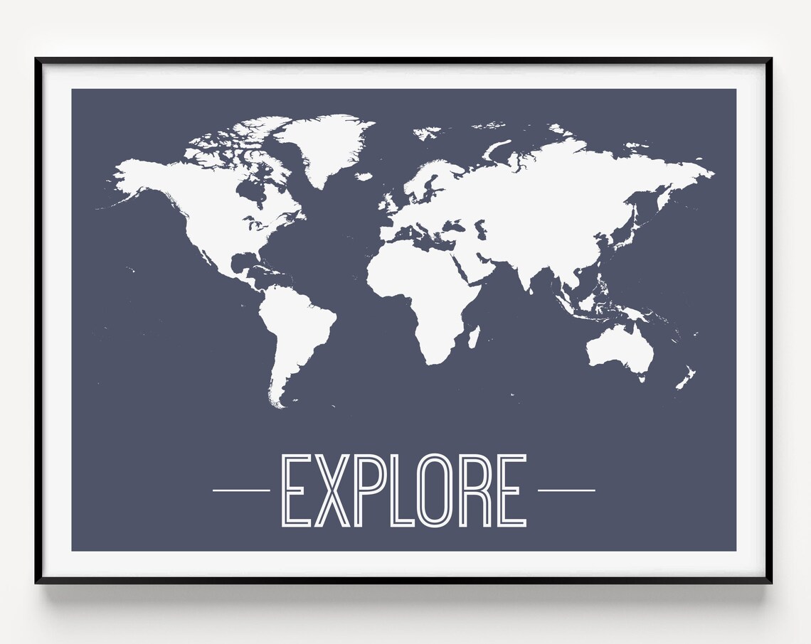 Minimalist Print Wall Art Explore World Modern Map Quote
