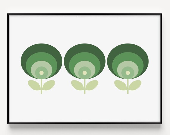 Flower Wall Art Print, Mid Century Minimalist