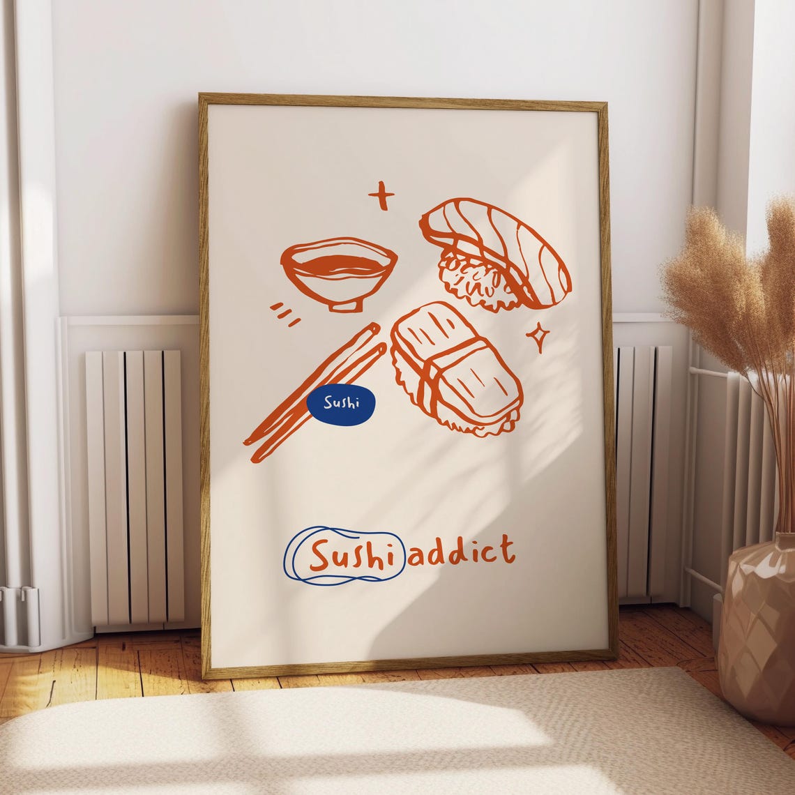 Sushi Addict Hand Drawn Nigiri Chopsticks Kitchen Wall Decor Poster
