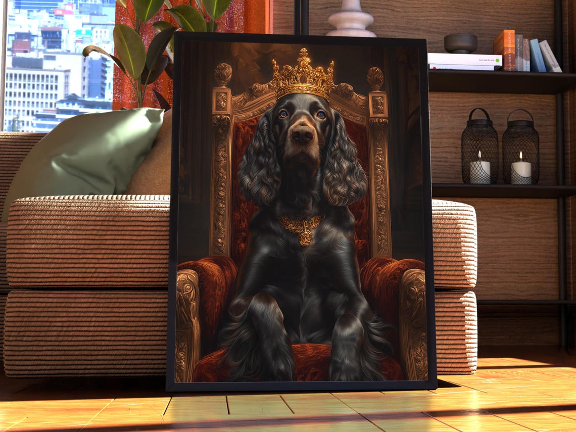 Gordon Setter Royal Portrait Crowned Dog on Golden Throne Poster