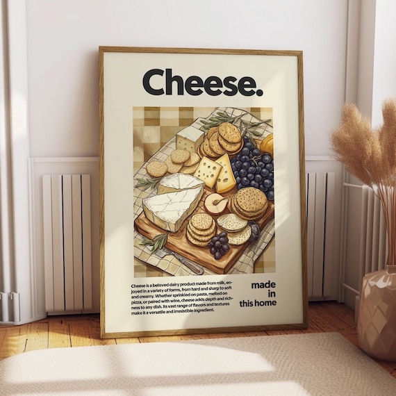 Cheese Board Brie Crackers And Grapes Retro Kitchen Food Poster