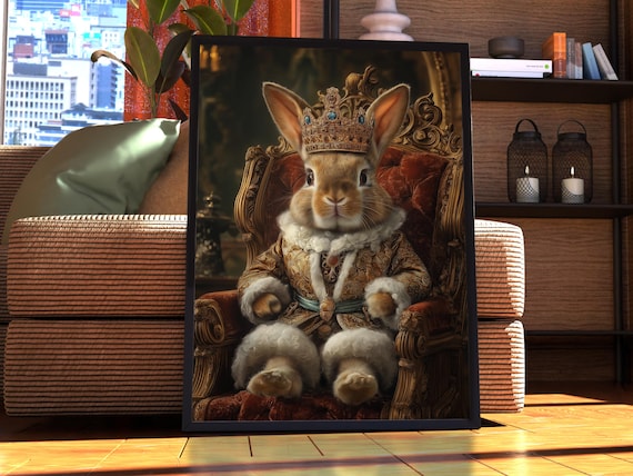 Rabbit Royal Portrait Pet Poster Custom Art Wall Cute Animal Gift For Bunny Netherland Dwarf