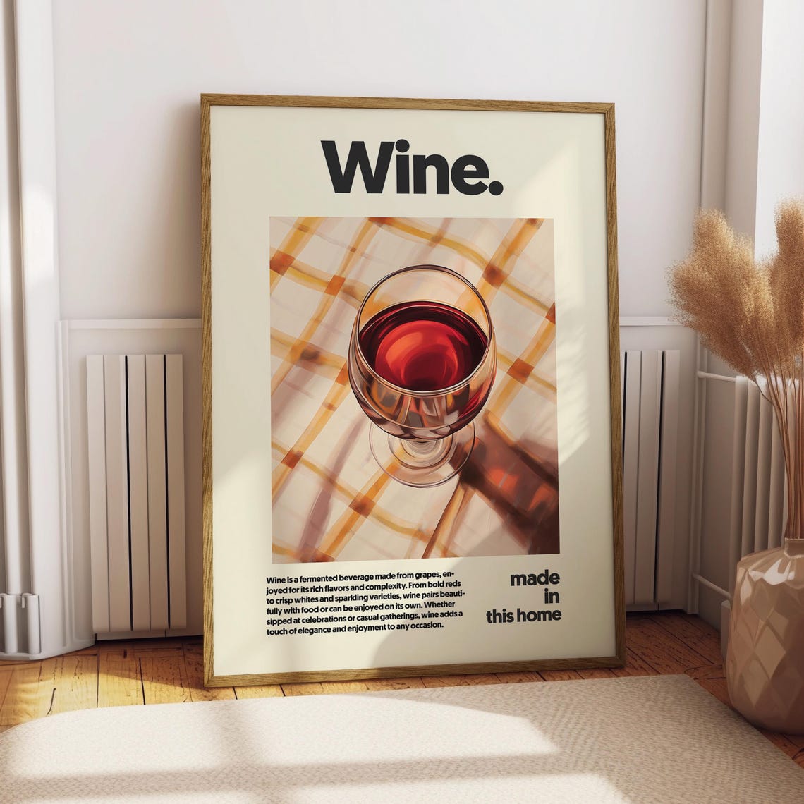 Wine Red Wine Glass Retro Kitchen Decor Vintage Style Food Poster